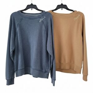 American Eagle Blue and Tan Sweatshirts with Embroidered Text Size Medium